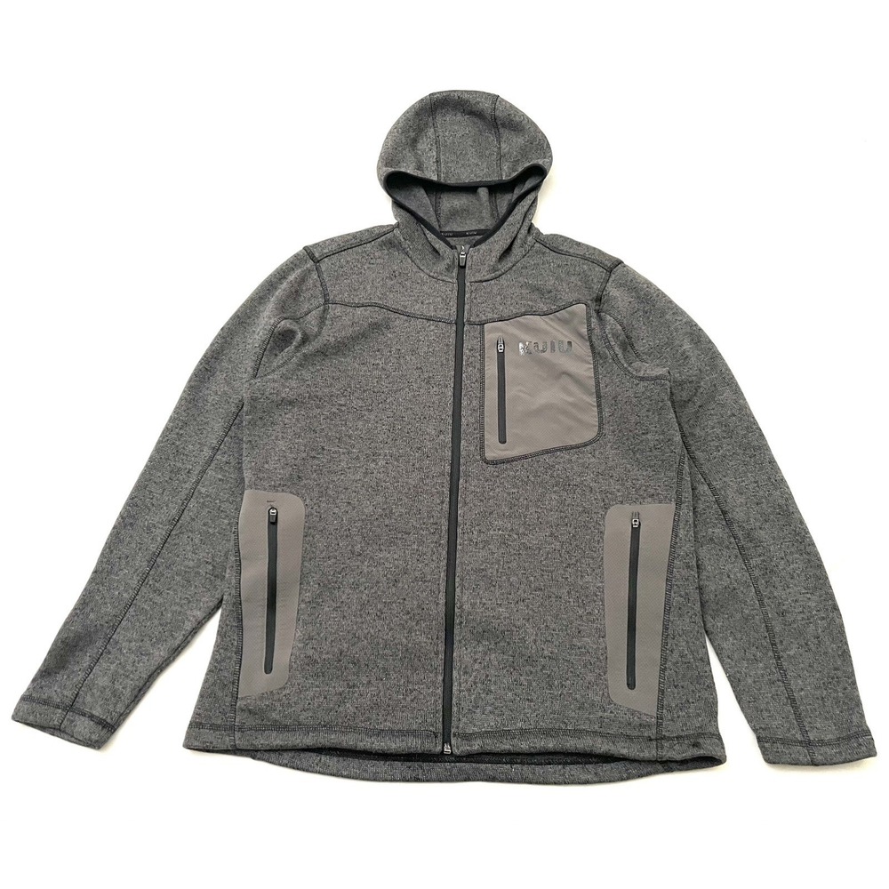 KUIU Base Camp Hooded Fleece Sweater Large Heather Gray Full Zip Hoodie Outdoors